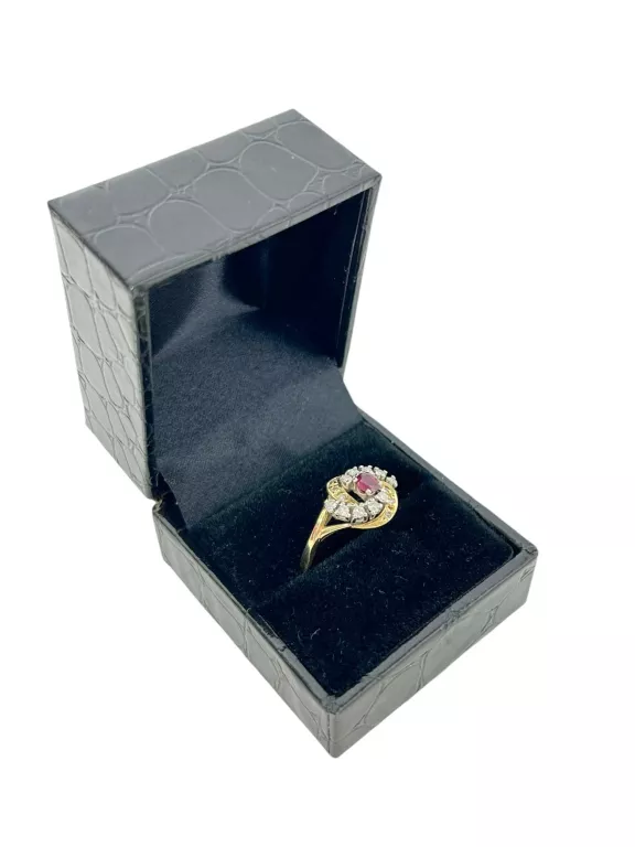 ZŁOTY PIERŚCIONEK RUBIN Z DIAMENTAMI 0,24CT 585 DIAMENT CERTYFIKAT