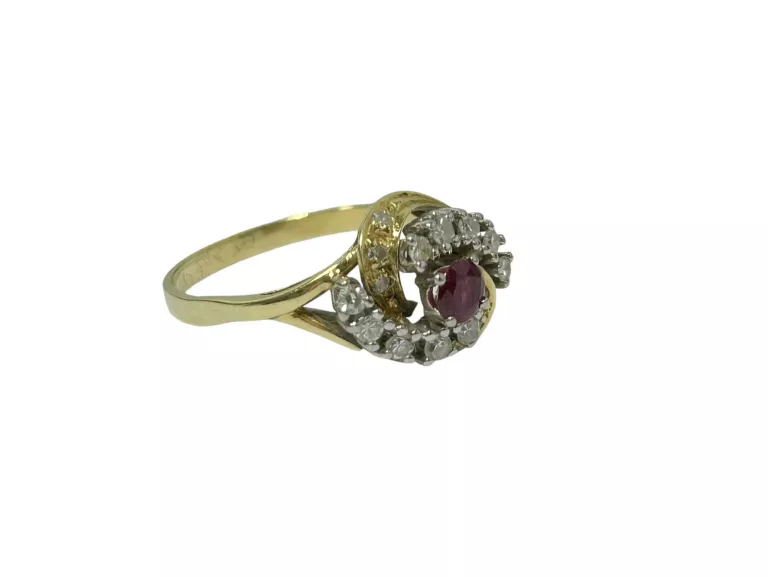 ZŁOTY PIERŚCIONEK RUBIN Z DIAMENTAMI 0,24CT 585 DIAMENT CERTYFIKAT