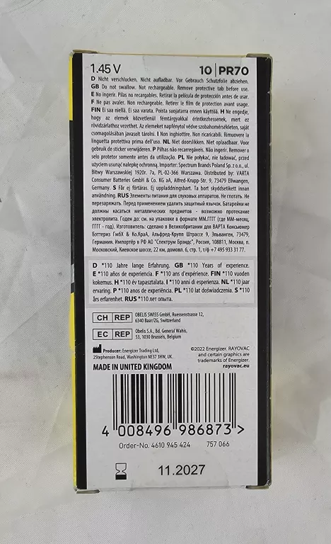 BATERIA DO APARATÓW SŁUCHOWYCH RAYOVAC 10 24 SZT.