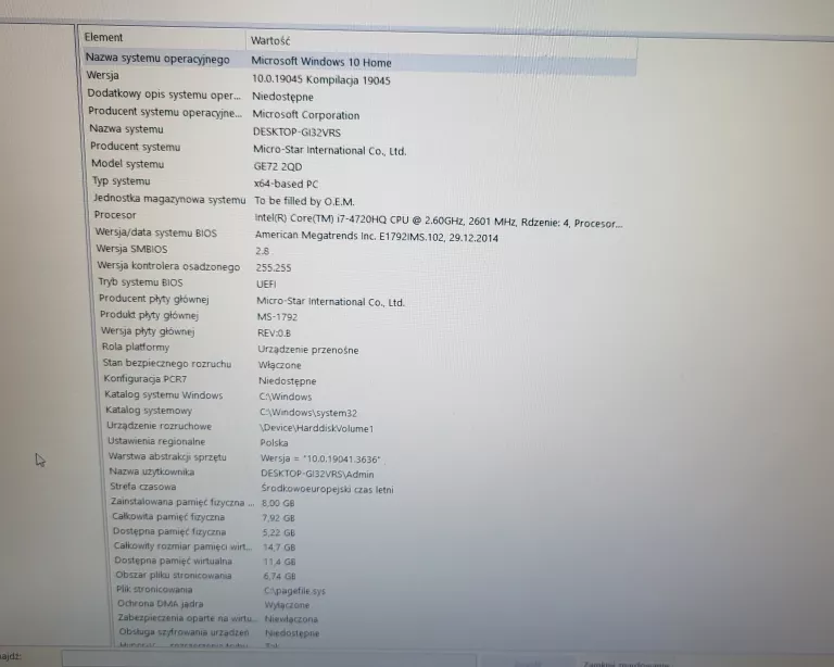 LAPTOP MSI GE72 2QD