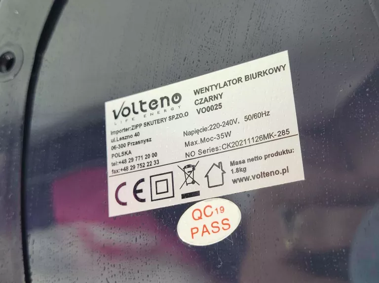 KOMPAKTOWY WENTYLATOR BIURKOWY VOLTENO VO0025 CZARNY
