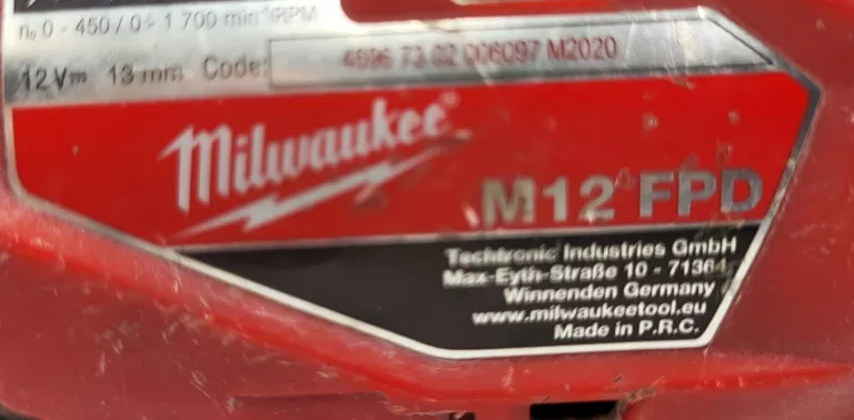 MILWAUKEE WIERTARKO-WKRĘTARKA UDAROWA AKUMULATOROWA 45 NM M12 FPD