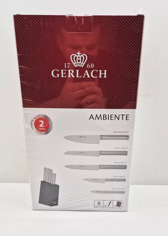 KOMPLET NOŻY W BLOKU GERLACH AMBIENTE SILVER 5 SZT.