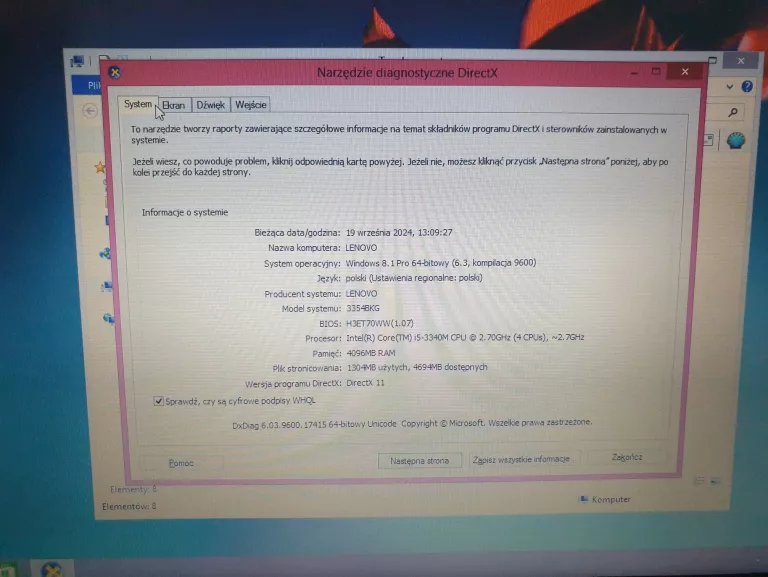 LAPTOP LENOVO E330 WIN 8,1 PRO INTEL CORE I5 3340M 4/320GB + ZASILACZ