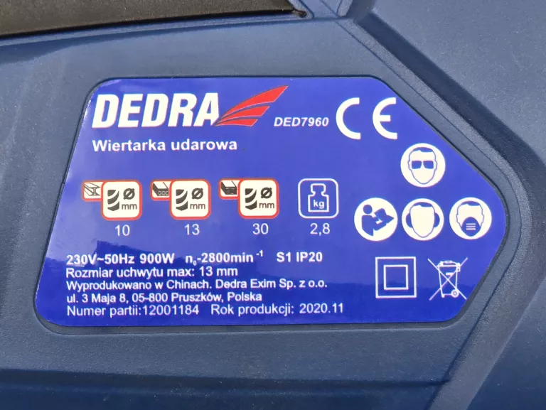 WIERTARKA UDAROWA DEDRA DED7960 900W 2800RPM KOMPLET