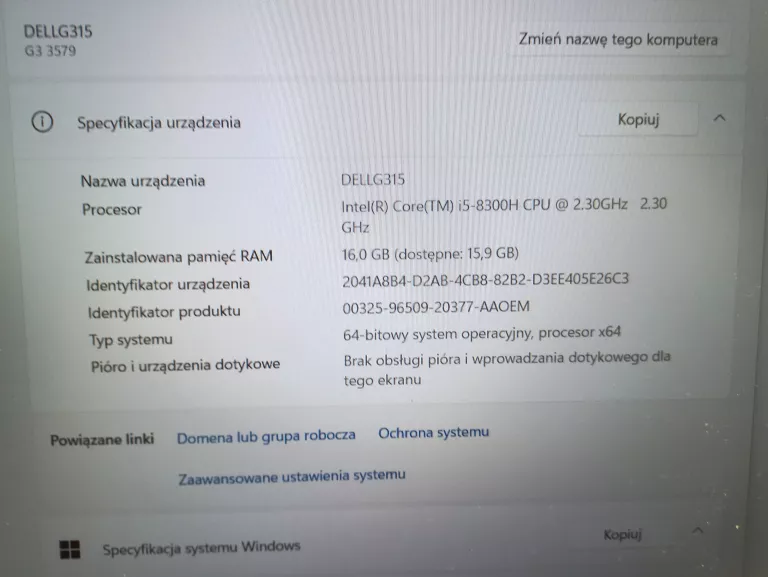 LAPTOP DELL INSPIRON G3 3579 15,6 " INTEL CORE I5 16 GB / 1512 GB