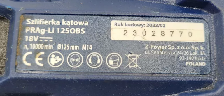 SZLIFIERKA KĄTOWA CELMA PRAG-LI 1250BS +AKU 2AH