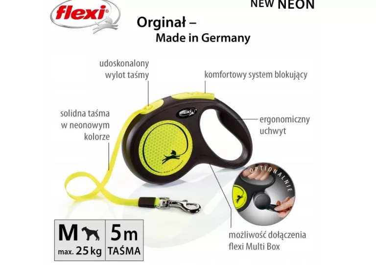 SMYCZ AUTOMATYCZNA FLEXI NEW NEON M ŻÓŁTA YELLOW TAŚMA 5 M