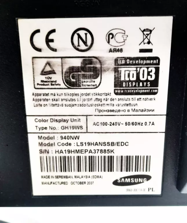 MONITOR SAMSUNG SYNCMASTER 940 NW