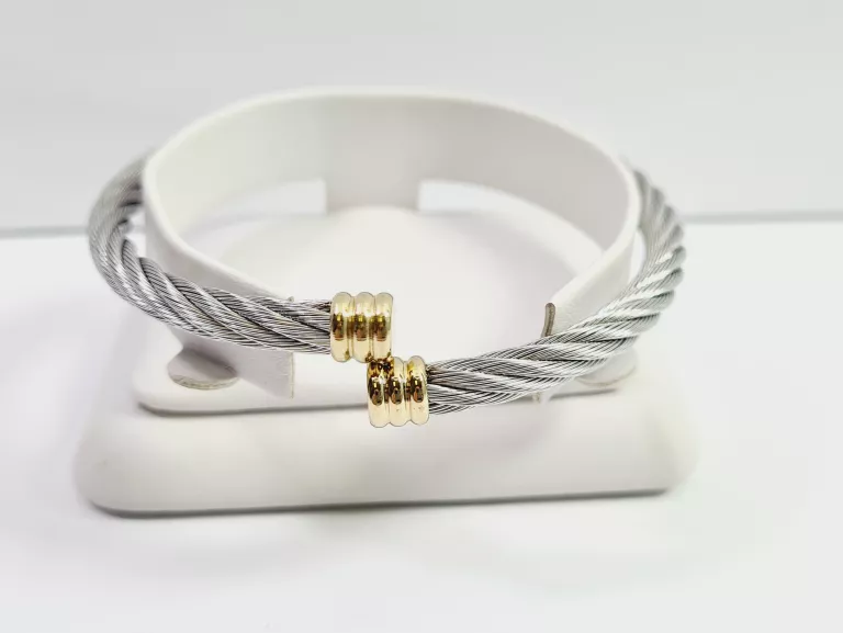 BRANSOLETKA STAL CHIRURGICZNA BANGLE KRĘCONA SREBRNO-ZŁOTA