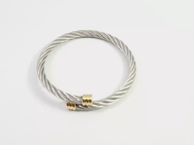 BRANSOLETKA STAL CHIRURGICZNA BANGLE KRĘCONA SREBRNO-ZŁOTA