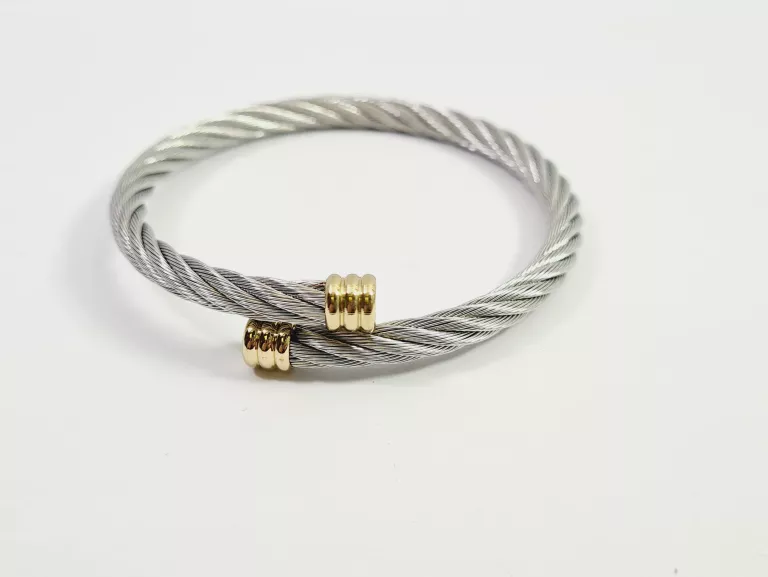 BRANSOLETKA STAL CHIRURGICZNA BANGLE KRĘCONA SREBRNO-ZŁOTA