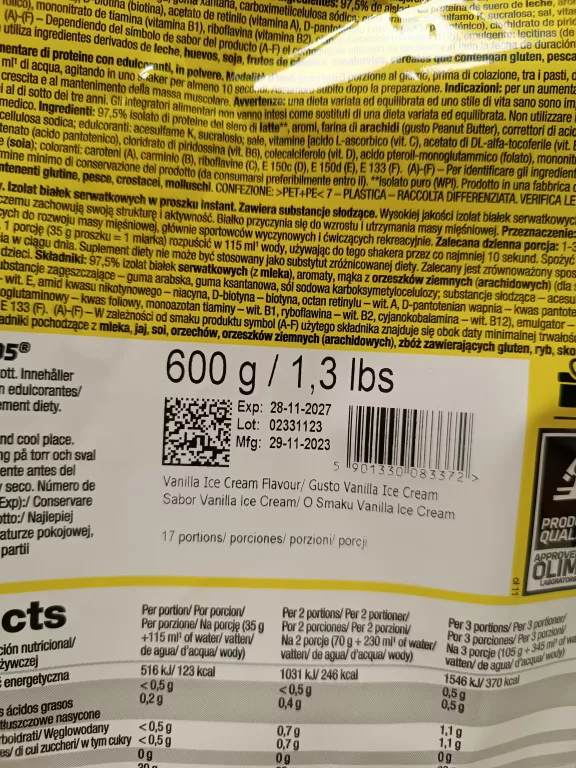 OLIMP PURE WHEY ISOLATE 95 600G IZOLAT ODŻYWKA BIAŁKOWA WHEY PROTEIN WPI