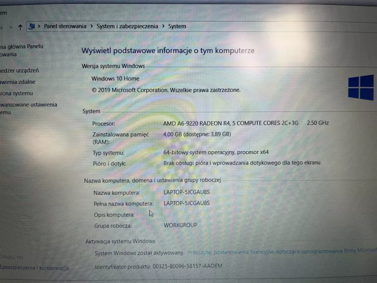 LAPTOP HP 255 G6 *USZKODZONA BATERIA*