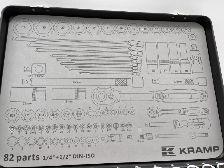 ZESTAW KLUCZY KRAMP 1/4” + 1/2", 82 ELE