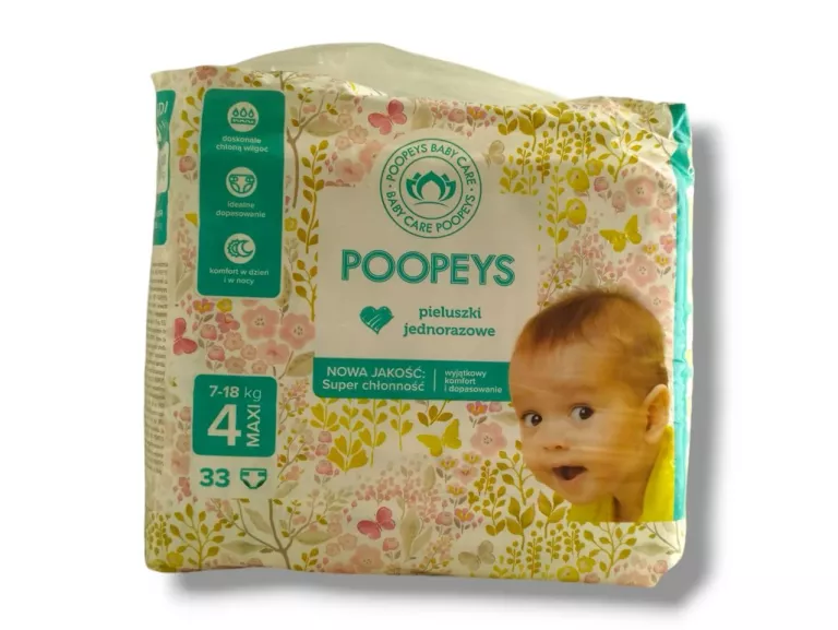 PIELUSZKI JEDNORAZOWE POOPEYS 4 (7-18 KG) 33 SZT