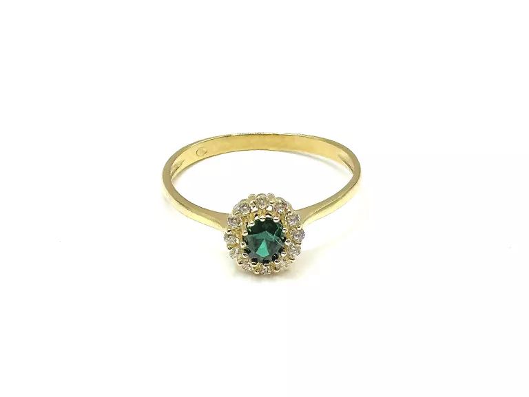 ZŁOTY PIERŚCIONEK ZIELONE OCZKO 585 / 1,92 G R:20