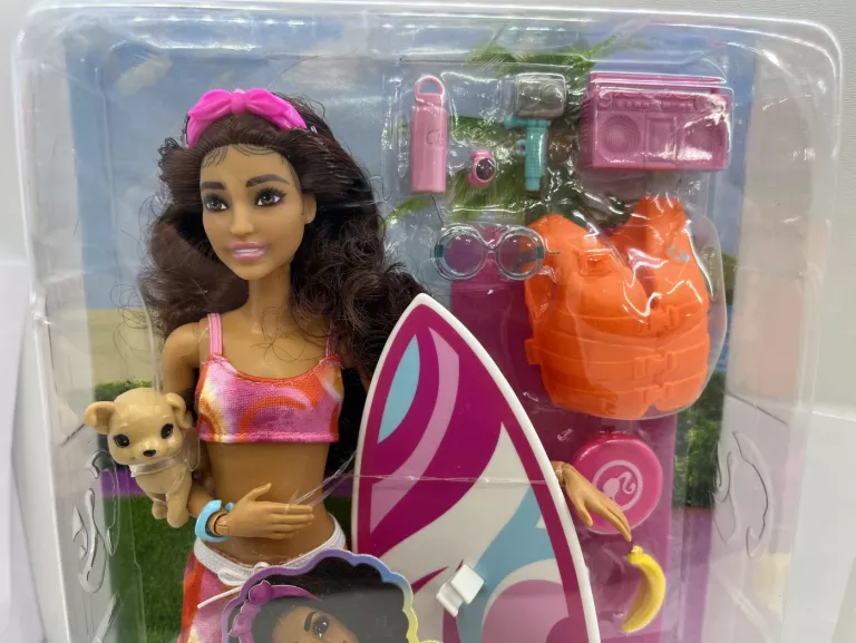 LALKA BARBIE SURFERKA MALIBU SURFBOARD + PIESEK + AKCESORIA HPL69
