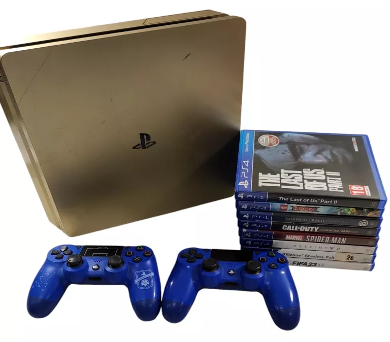 KONSOLA PS4 SLIM GOLD DWA PADY OKABLOWANIE 8 GIER