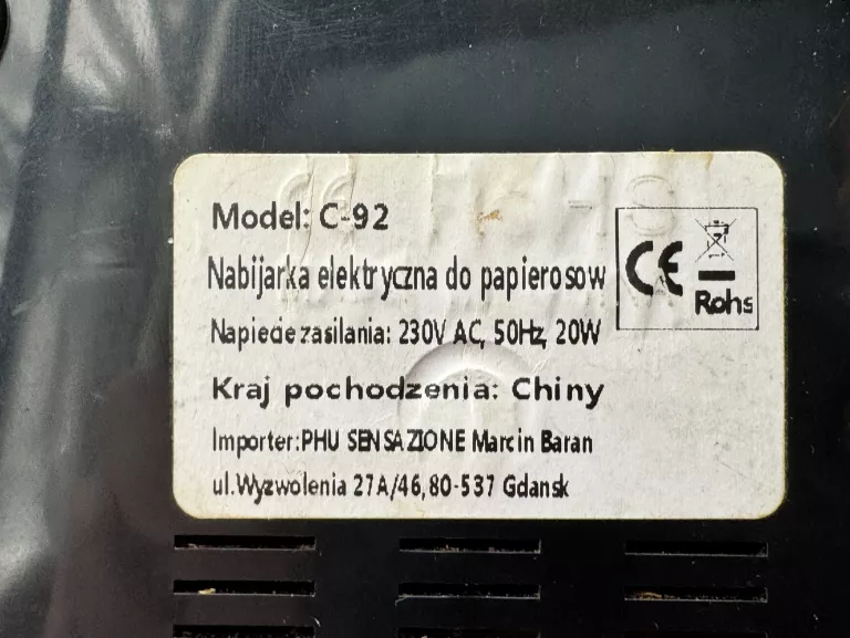 ELEKTRYCZNA NABIJARKA DO PAPIEROSÓW C 92