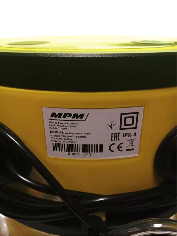 ODKURZACZ PIORĄCY MPM MOD-48 1200 W ŻÓŁTY @OKAZJA@