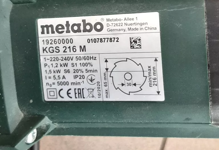 PIŁA UKOŚNICA METABO KGS 216 M