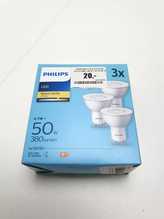 ŻARÓWKI LED PHILIPS GU10 380 LM 4,7 W 2700 K 36° 230 V 3 SZT.