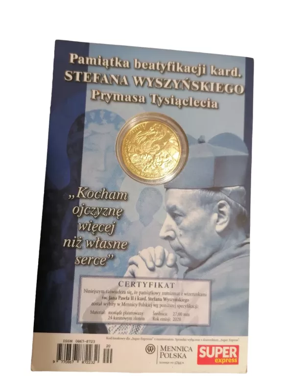 MONETA PLATERAOWANA 14 KARATOWYM ZŁOTEM 100 ROCZNICA URODZIN JANA PAWŁA II