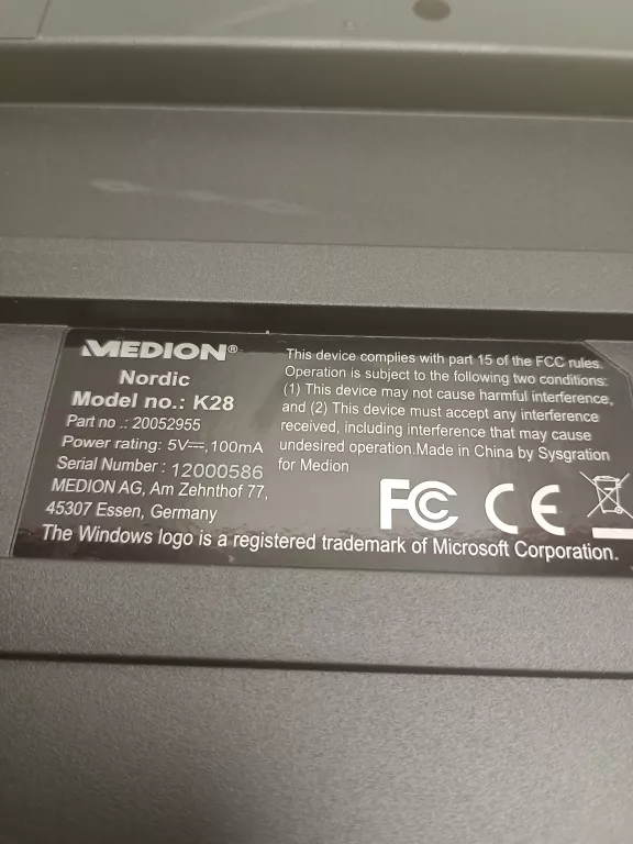 KLAWIATURA MEMBRANOWA MEDION K28