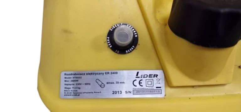 ROZDRABNIACZ ELEKTRYCZNY DO GAŁĘZI LIDER ER 2400 HT6533