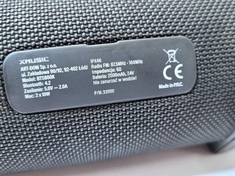 GŁOŚNIK MOBILNY XMUSIC BTS800K CZARNY BLUETOOTH AUX RADIO FM