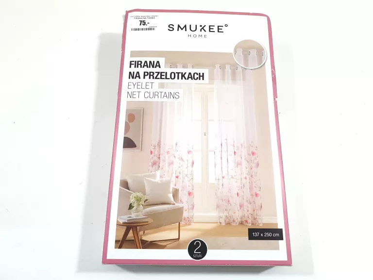 FIRANKA NA TAŚMIE SMUKEE RÓŻOWA 137X250CM 2 SZTUKI