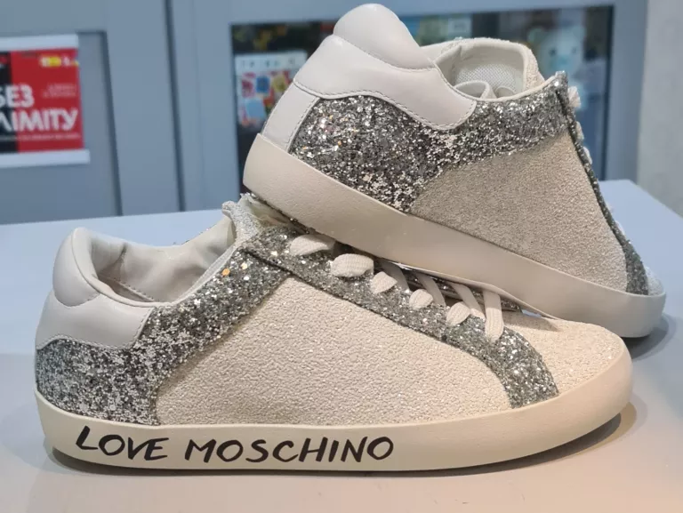 BUTY LOVE MOSCHINO 38 BIALE CEKINY