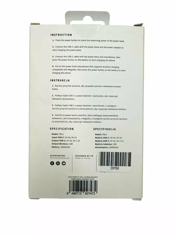 POWERBANK Z ŁADOWANIEM INDUKCYJNYM 10000 MAH 15W, TECH-PROTECT PB11 LIFEMA