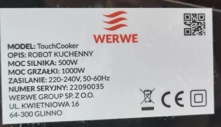 WIELOFUNKCYJNY ROBOT KUCHENNY WERWE TOUCHCOOKER 1000W
