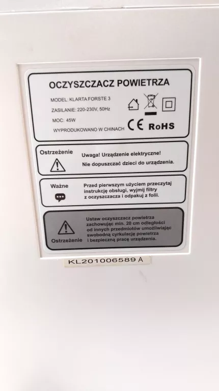 OCZYSZCZACZ POWIETRZA KLARTA FORSTE