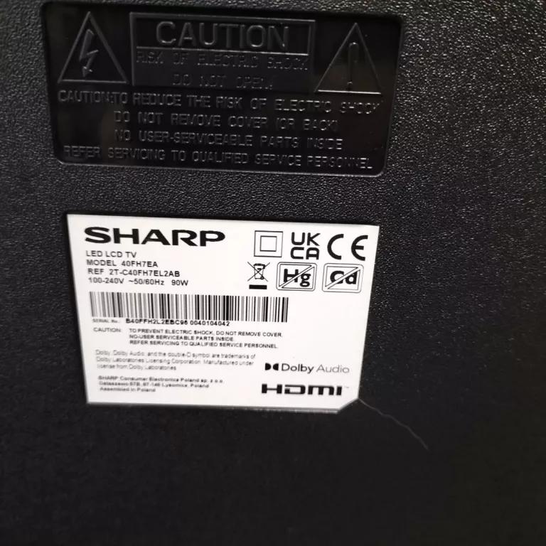 TELEWIZOR SHARP 40FH7EA + PILOT + KABEL ZASILAJĄCY