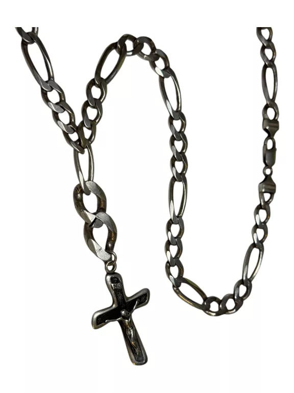 SREBRNY GRUBY ŁAŃCUSZEK Z KRZYŻEM 925 58CM 9MM