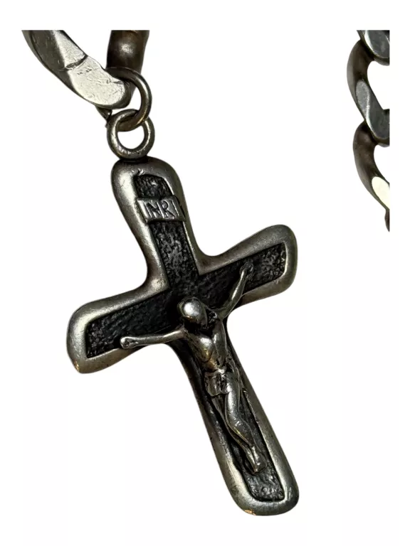 SREBRNY GRUBY ŁAŃCUSZEK Z KRZYŻEM 925 58CM 9MM