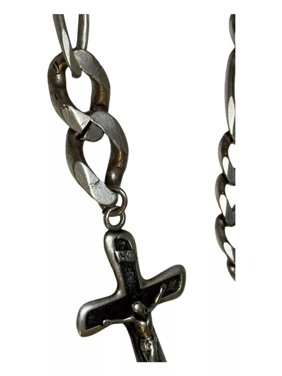SREBRNY GRUBY ŁAŃCUSZEK Z KRZYŻEM 925 58CM 9MM