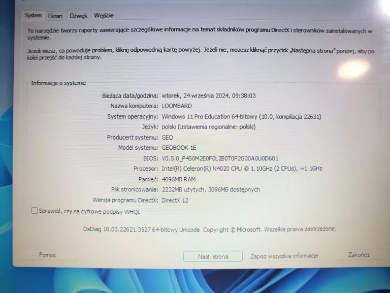 LAPTOP GEOBOOK 1E IC 4 RAM 60GB +ŁAD