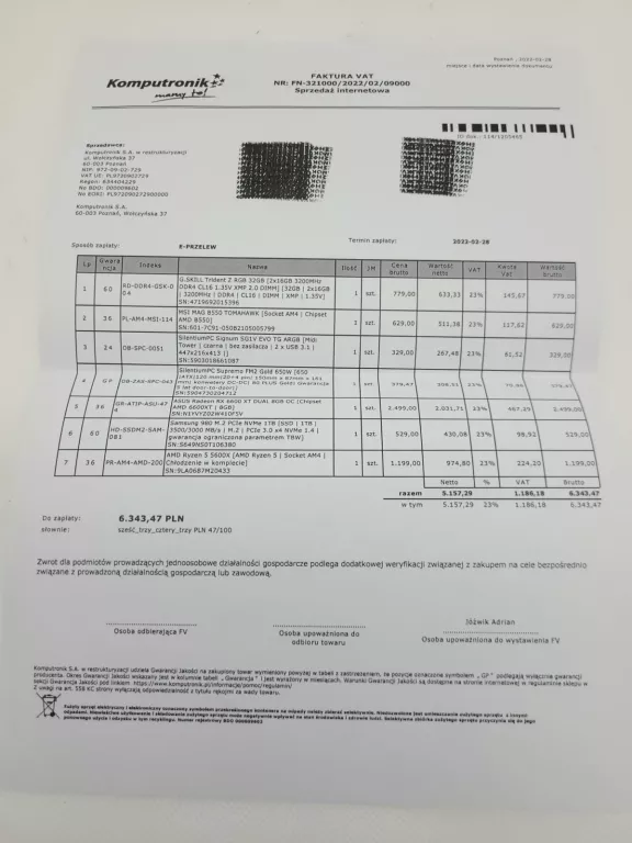 KOMPUTER STACJONARNY ASUS RADEON RX6600XT AMD RYZEN 5