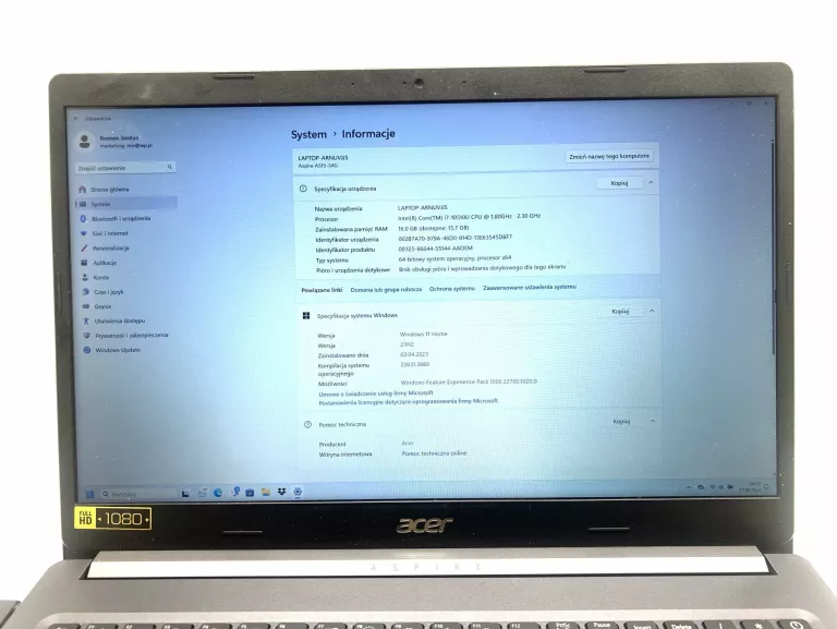 LAPTOP ACER ASPIRE 5 A515-54G 16 GB / 1000 GB I7