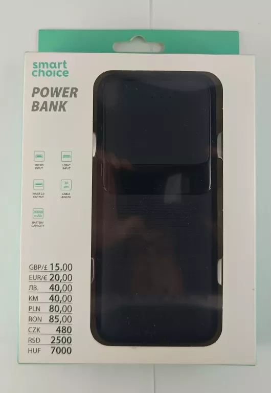 SMARTCHOICE POWERBANK 20000MAH CZARNY