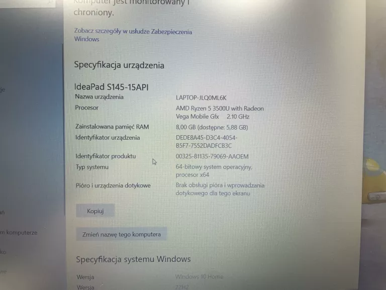 LENOVO IDEAPAD S145-15API 15,6" RYZEN 5 3500U 8GB SSD256GB WIN 10