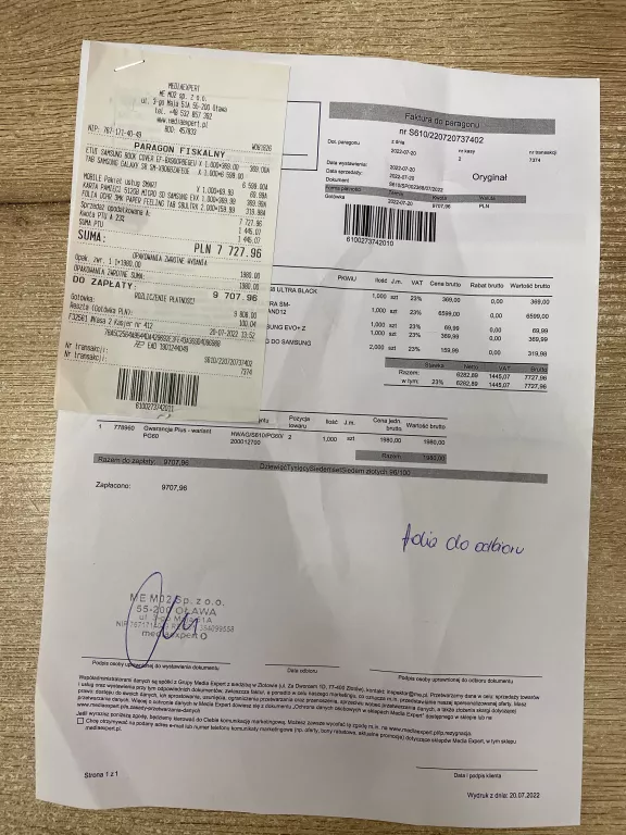 TABLET SAMSUNG GALAXY TAB S8 ULTRA WIFI SM-X906B 16/512 GB DOWÓD ZAKUPU