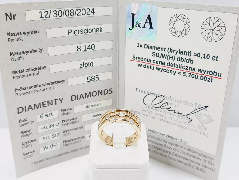 ZŁOTY PIERŚCIONEK Z BRYLANTAMI 8,14G 585 R16 CERTYFIKAT