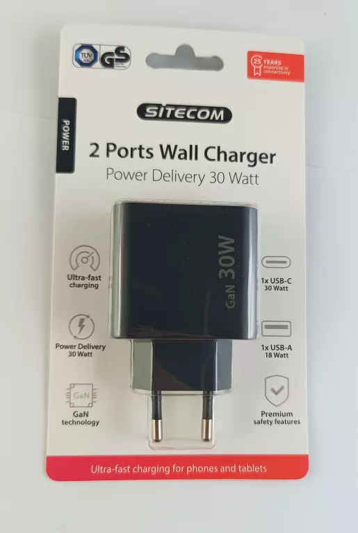 SITECOM SZYBKA ŁADOWARKA 1X USB-A 1X USB-C 30W CZARNA