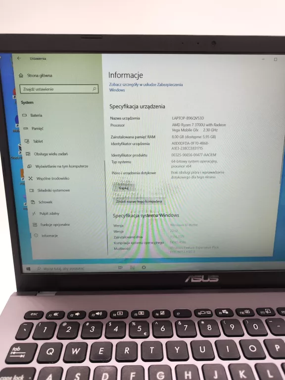 LAPTOP ASUS VIVOBOOK M509DA-EJ071 AMD RYZEN7 8GBRAM 512GB SSD WIN10
