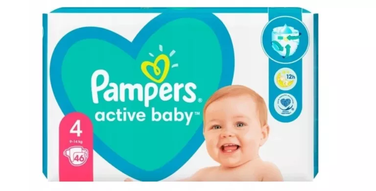 PAMPERS ACTIVE BABY 4, JEDNORAZOWE PIELUSZKI 9-14KG, 46 SZTUK